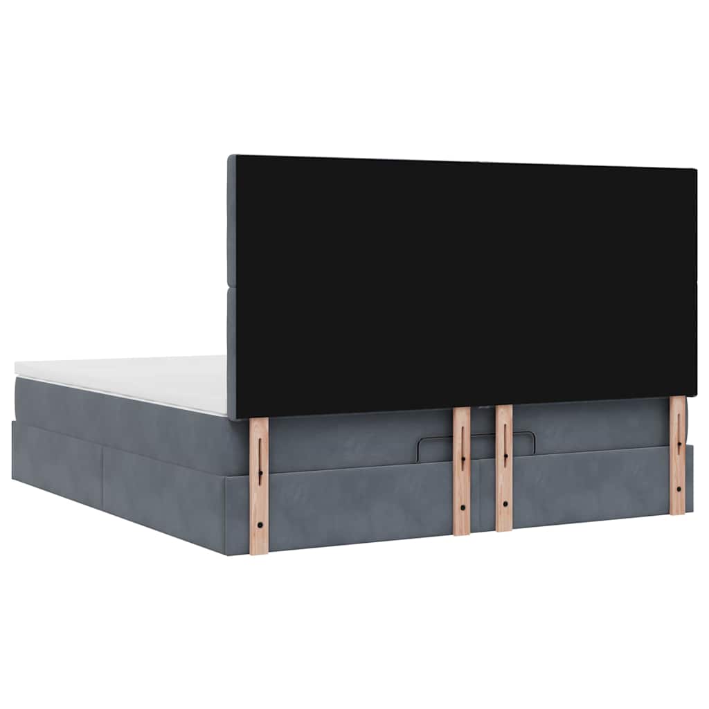 Cadre de lit ottoman avec matelas gris foncé 160x200cm velours - XIOS