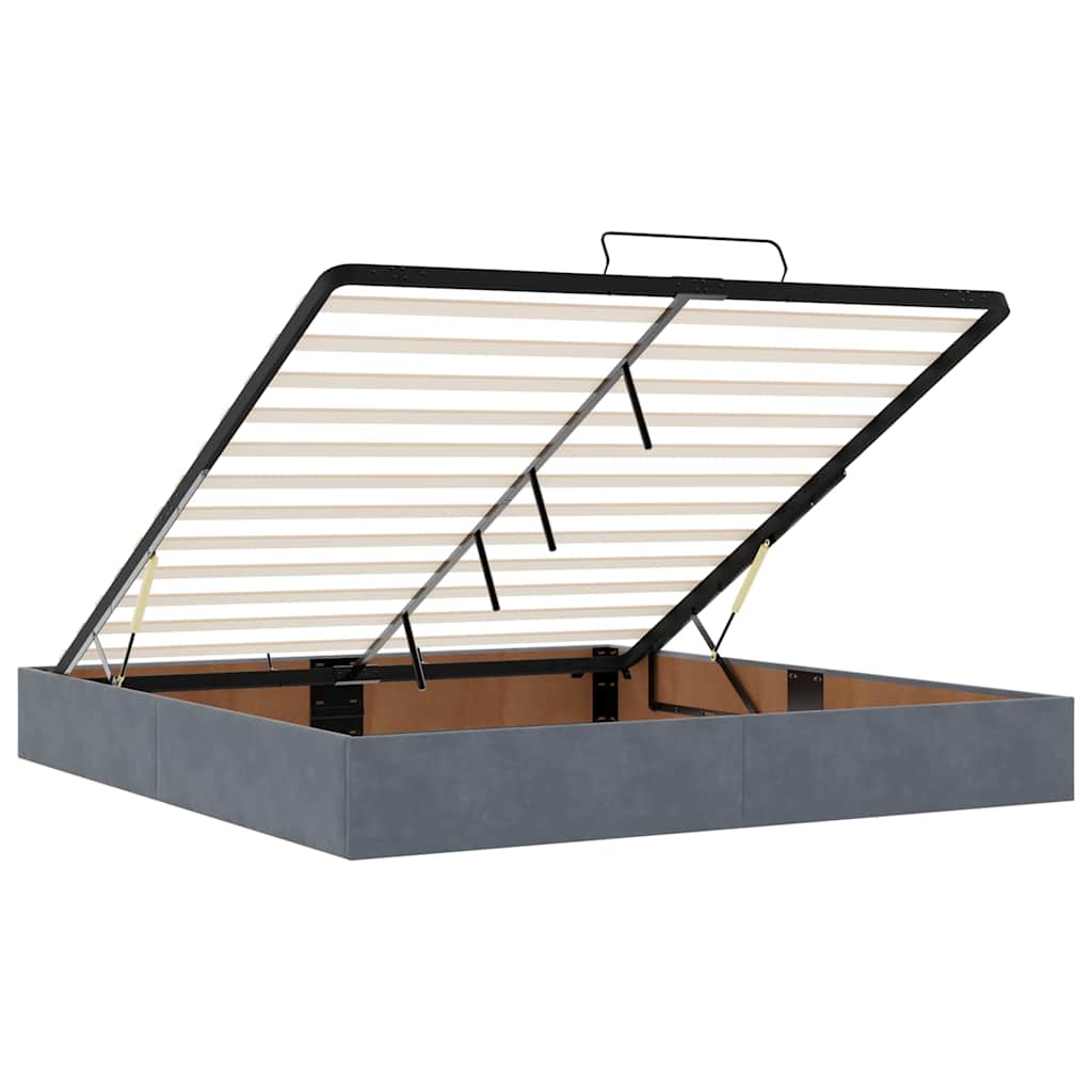 Cadre de lit ottoman avec matelas gris foncé 160x200cm velours - XIOS