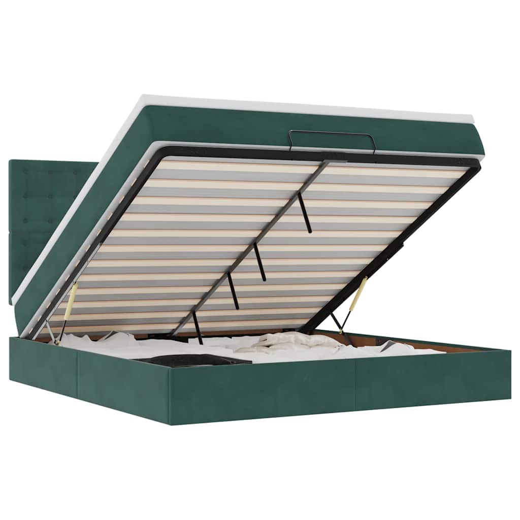 Cadre de lit ottoman avec matelas vert foncé 160x200 cm velours - XIOS