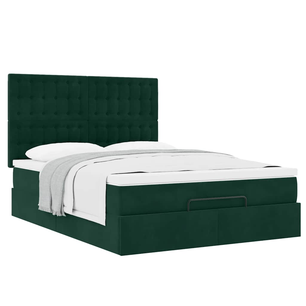 Cadre de lit ottoman avec matelas vert foncé 160x200 cm velours - XIOS