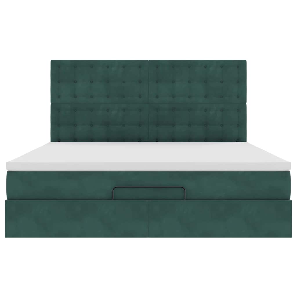 Cadre de lit ottoman avec matelas vert foncé 160x200 cm velours - XIOS
