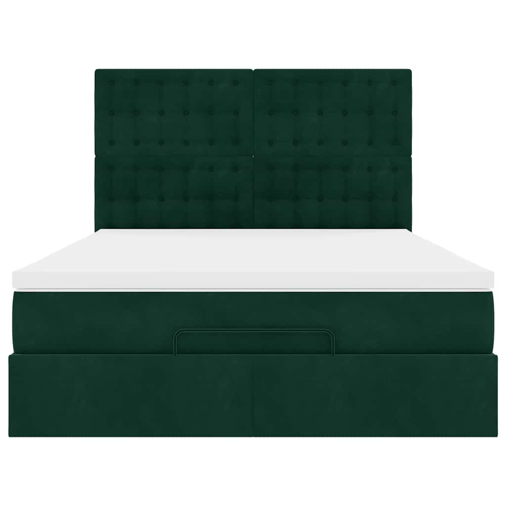 Cadre de lit ottoman avec matelas vert foncé 160x200 cm velours - XIOS