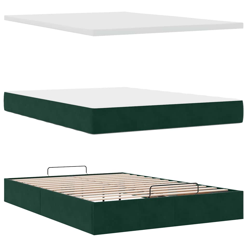 Cadre de lit ottoman avec matelas vert foncé 160x200 cm velours - XIOS
