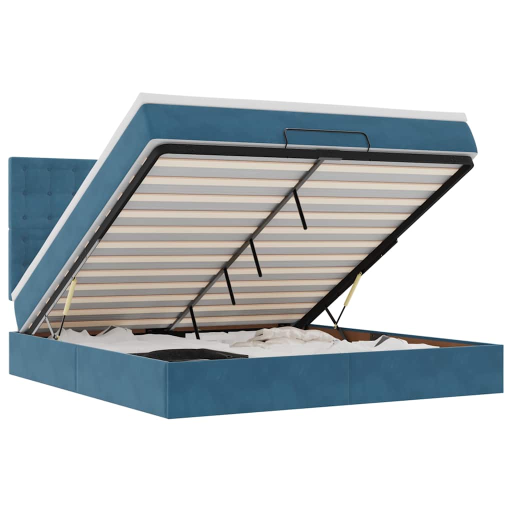 Cadre de lit ottoman avec matelas bleu foncé 160x200 cm velours - XIOS