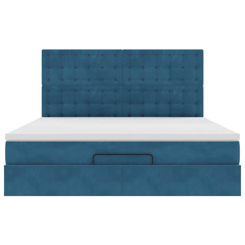 Cadre de lit ottoman avec matelas bleu foncé 160x200 cm velours - XIOS
