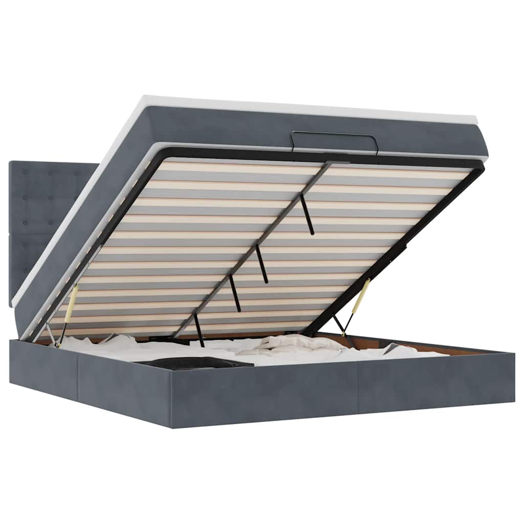 Cadre de lit ottoman avec matelas gris foncé 180x200cm velours - XIOS