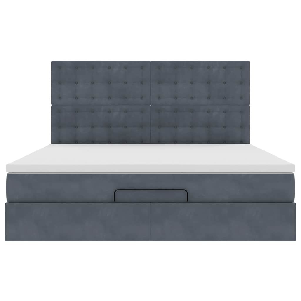 Cadre de lit ottoman avec matelas gris foncé 180x200cm velours - XIOS