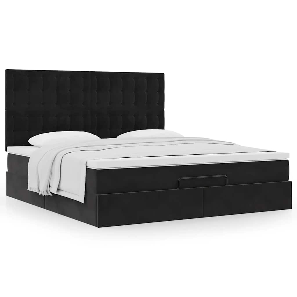 Cadre de lit ottoman avec matelas noir 180x200cm velours - XIOS