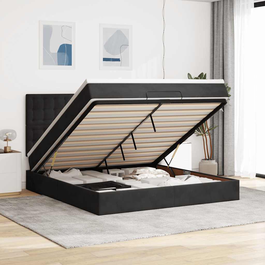 Cadre de lit ottoman avec matelas noir 180x200cm velours - XIOS