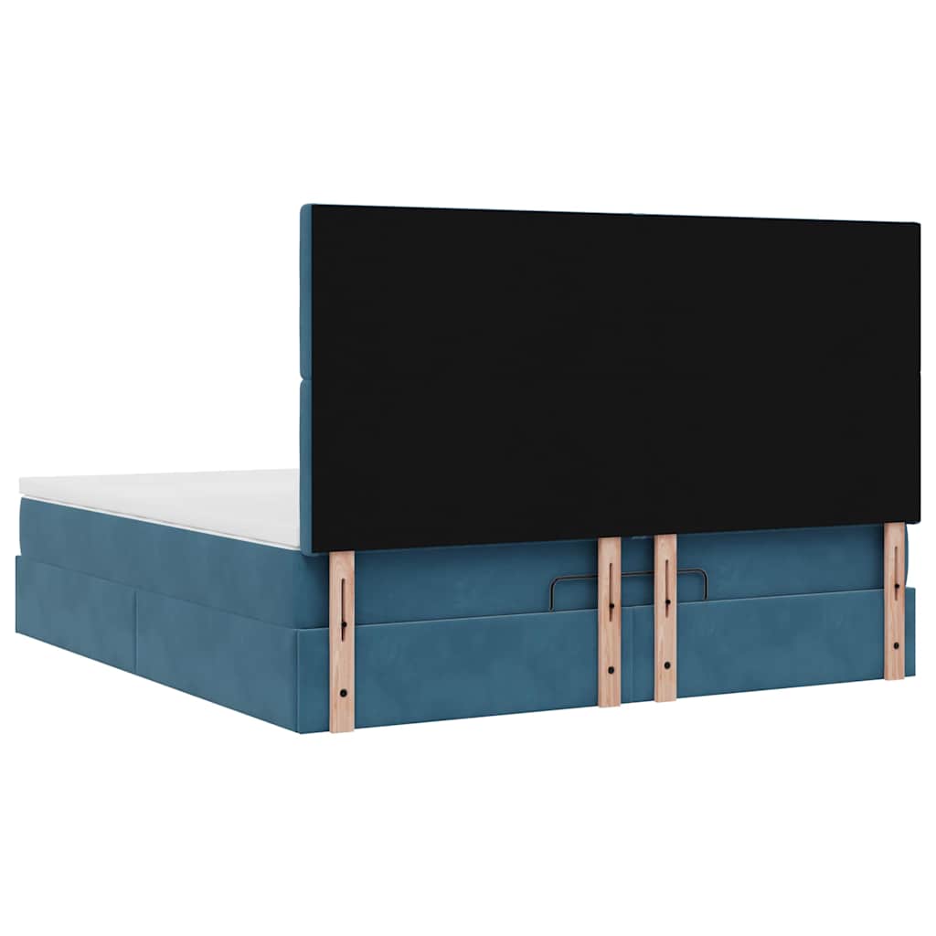Cadre de lit ottoman avec matelas bleu foncé 180x200 cm velours - XIOS