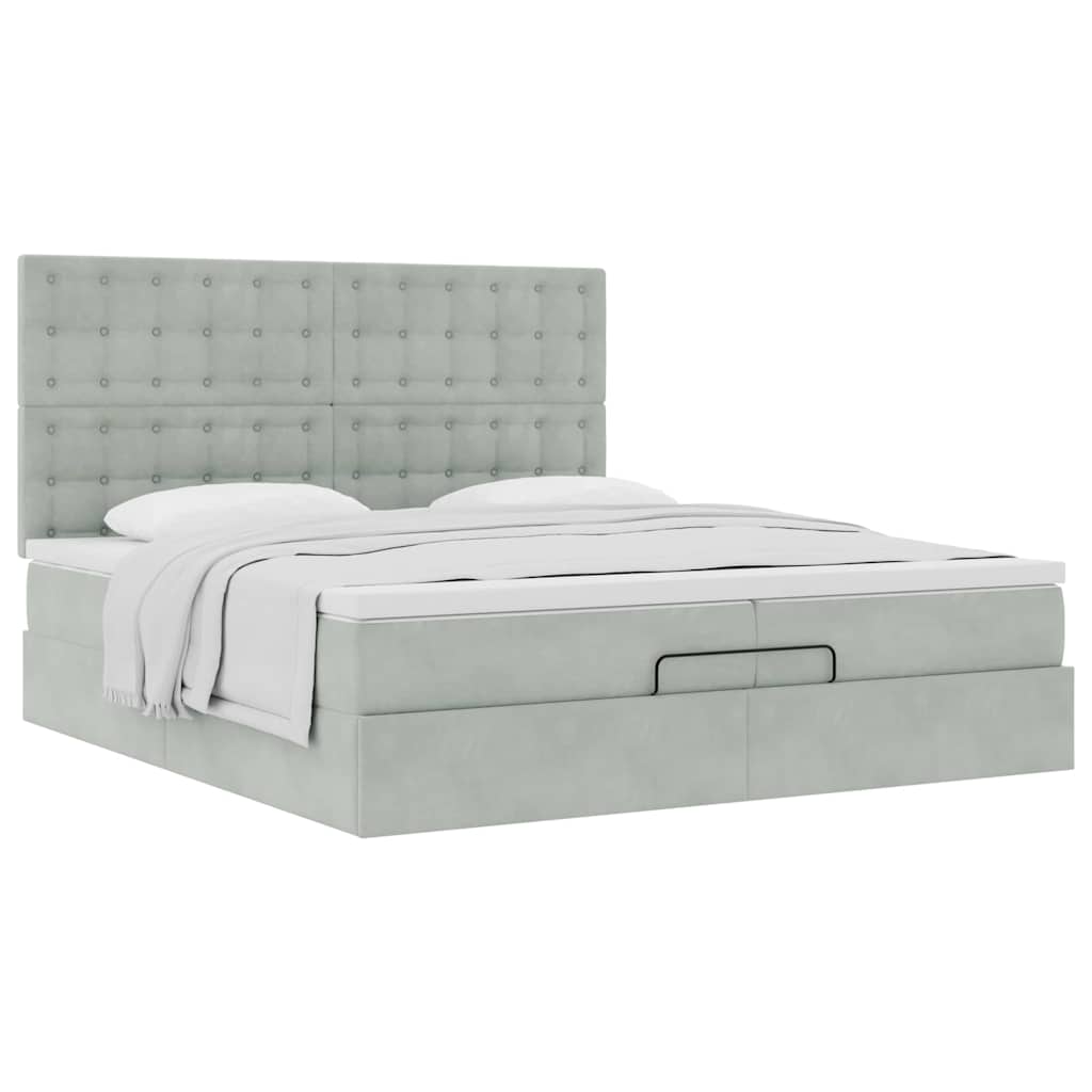 Cadre de lit ottoman avec matelas gris clair 200x200 cm velours - XIOS