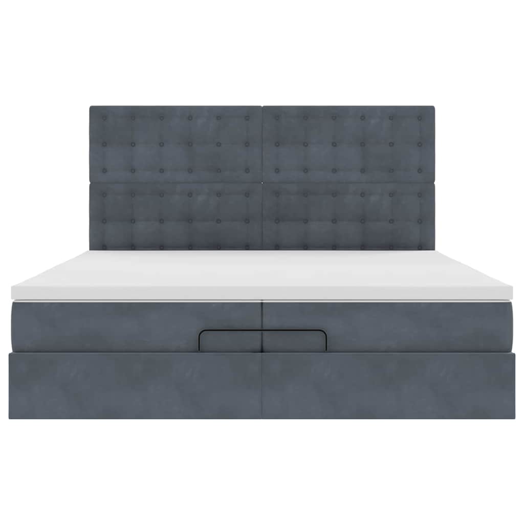 Cadre de lit ottoman avec matelas gris foncé 200x200 cm velours - XIOS