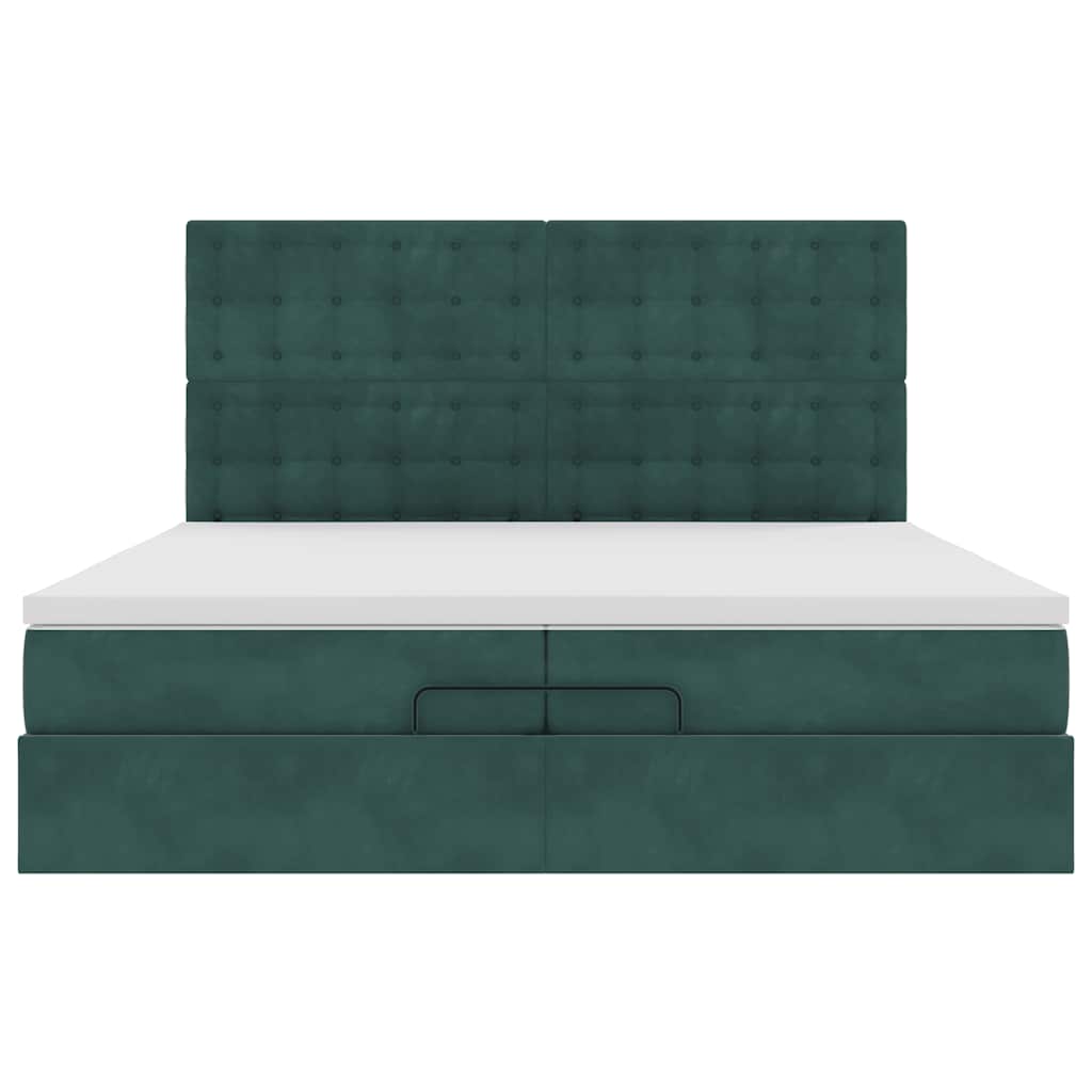 Cadre de lit ottoman avec matelas vert foncé 200x200 cm velours - XIOS