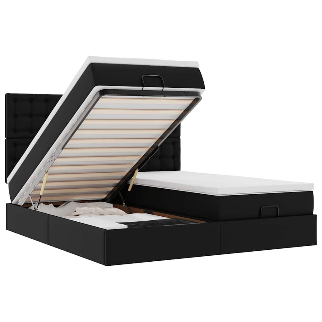 Cadre de lit ottoman avec matelas noir 160x200 cm similicuir - XIOS