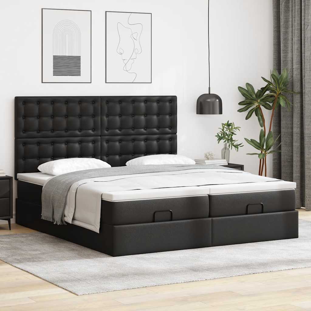 Cadre de lit ottoman avec matelas noir 160x200 cm similicuir - XIOS