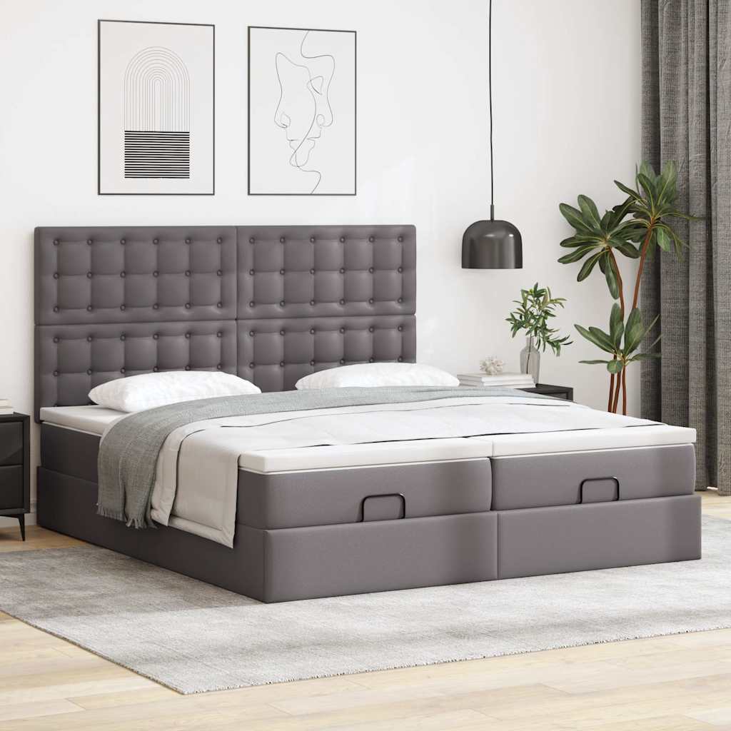 Cadre de lit ottoman avec matelas gris 180x200 cm similicuir - XIOS