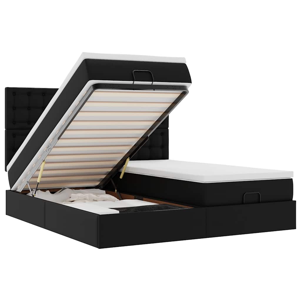 Cadre de lit ottoman avec matelas noir 200x200 cm similicuir - XIOS