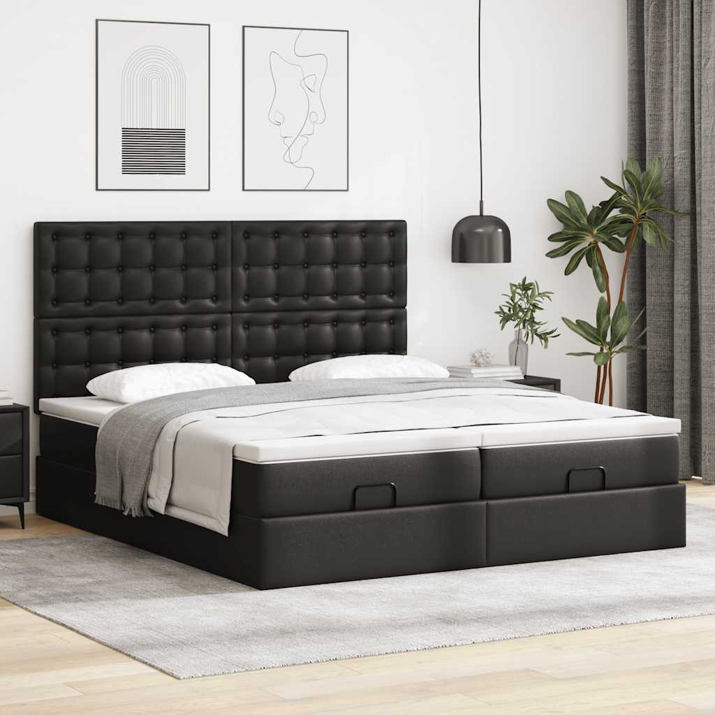 Cadre de lit ottoman avec matelas noir 200x200 cm similicuir - XIOS