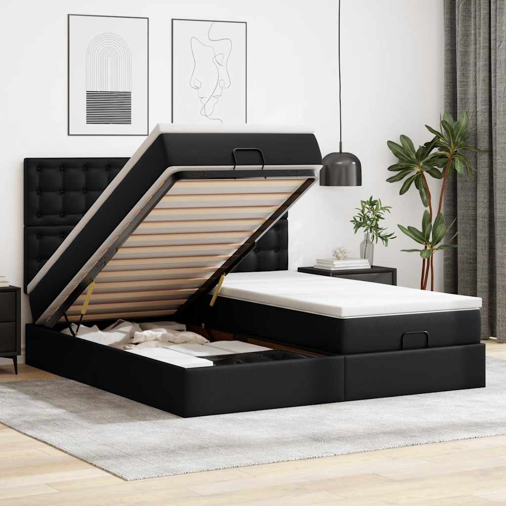 Cadre de lit ottoman avec matelas noir 200x200 cm similicuir - XIOS