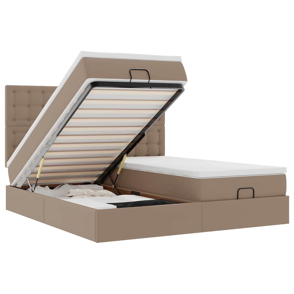Cadre de lit ottoman et matelas cappuccino 200x200cm similicuir - XIOS