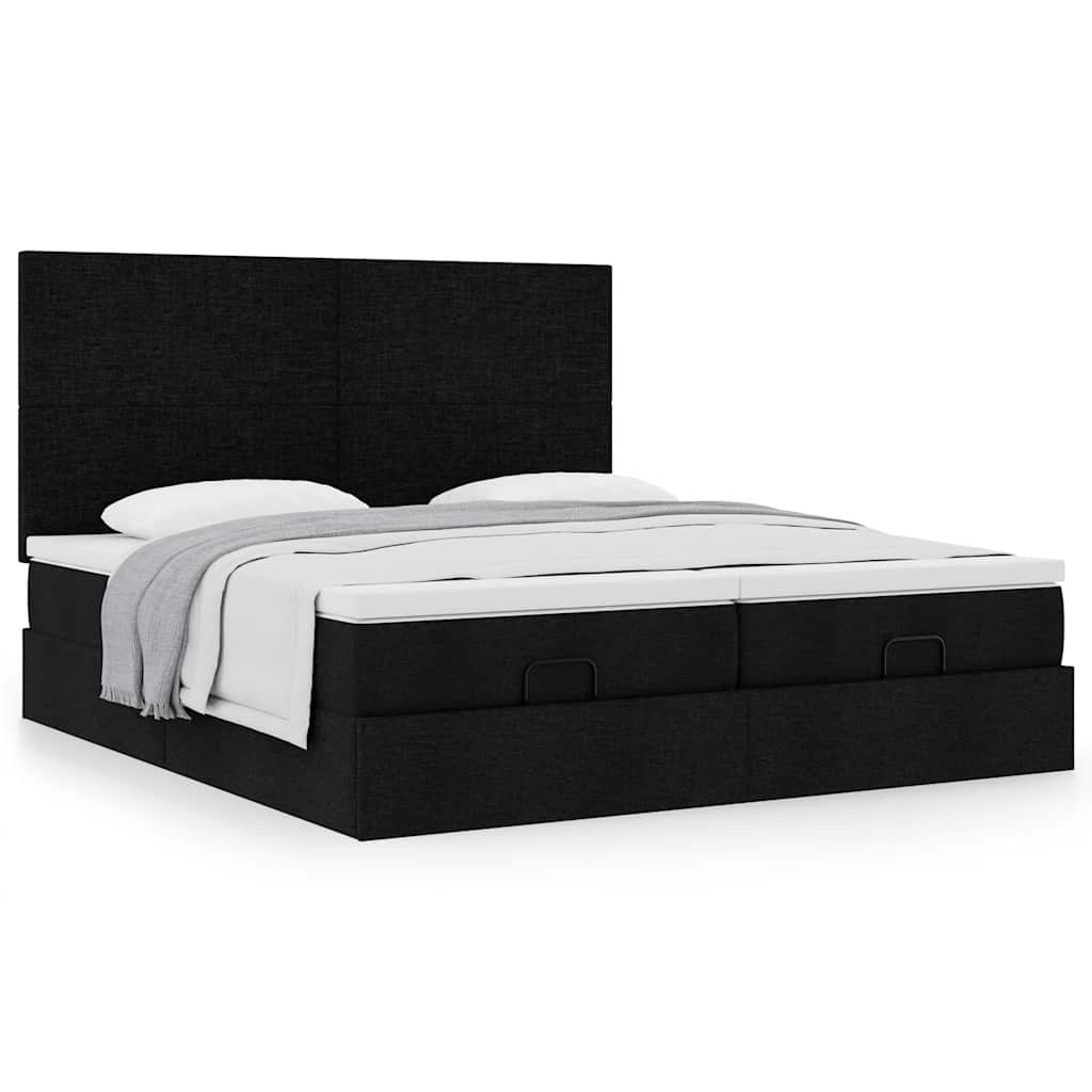 Cadre de lit ottoman avec matelas noir 160x200 cm tissu - XIOS