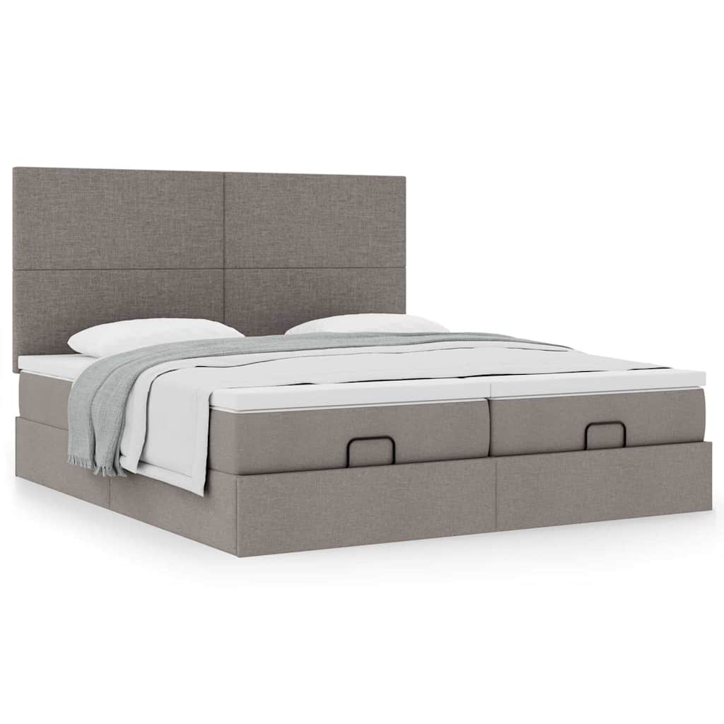 Cadre de lit ottoman avec matelas taupe 160x200 cm tissu - XIOS