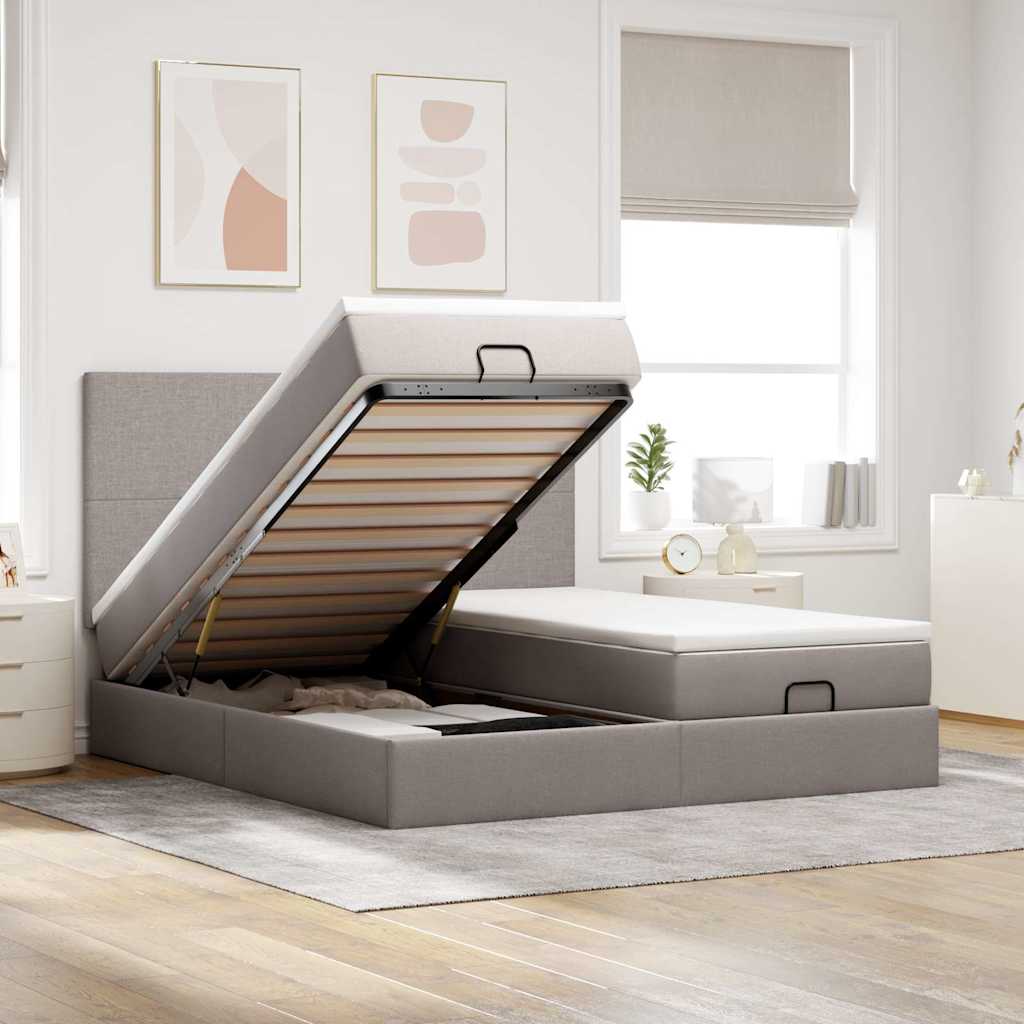 Cadre de lit ottoman avec matelas taupe 160x200 cm tissu - XIOS