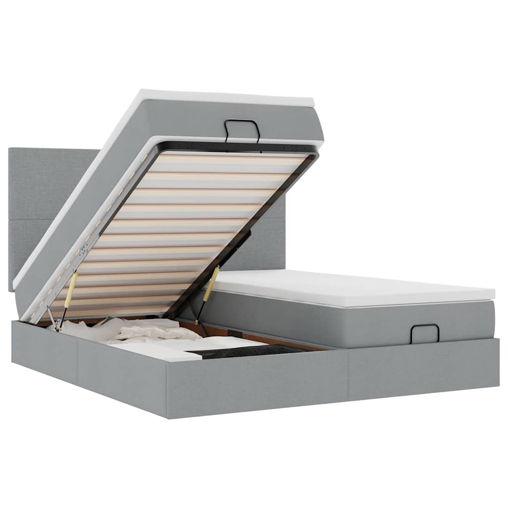 Cadre de lit ottoman et matelas gris clair 180x200cm tissu - XIOS