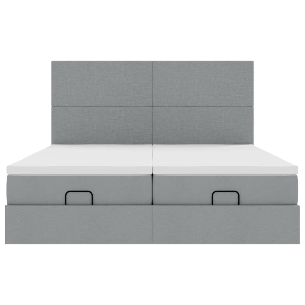 Cadre de lit ottoman et matelas gris clair 180x200cm tissu - XIOS