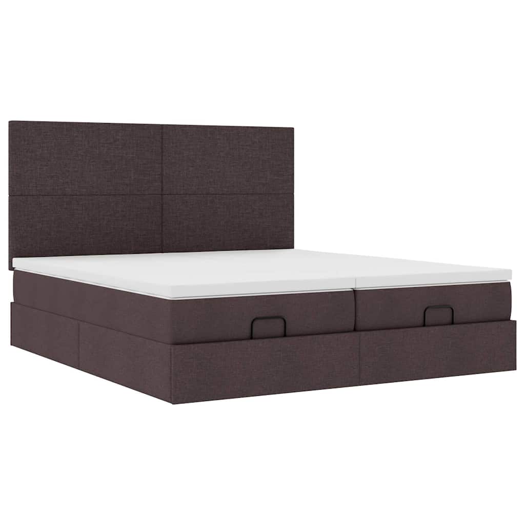 Cadre de lit ottoman avec matelas marron foncé 180x200 cm tissu - XIOS