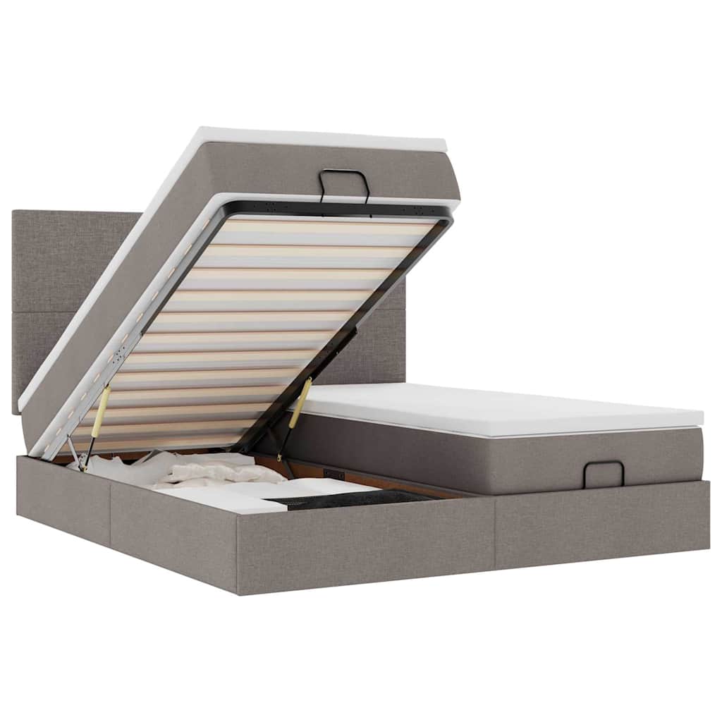 Cadre de lit ottoman avec matelas taupe 180x200 cm tissu - XIOS