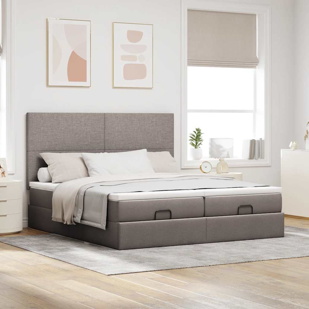Cadre de lit ottoman avec matelas taupe 180x200 cm tissu - XIOS