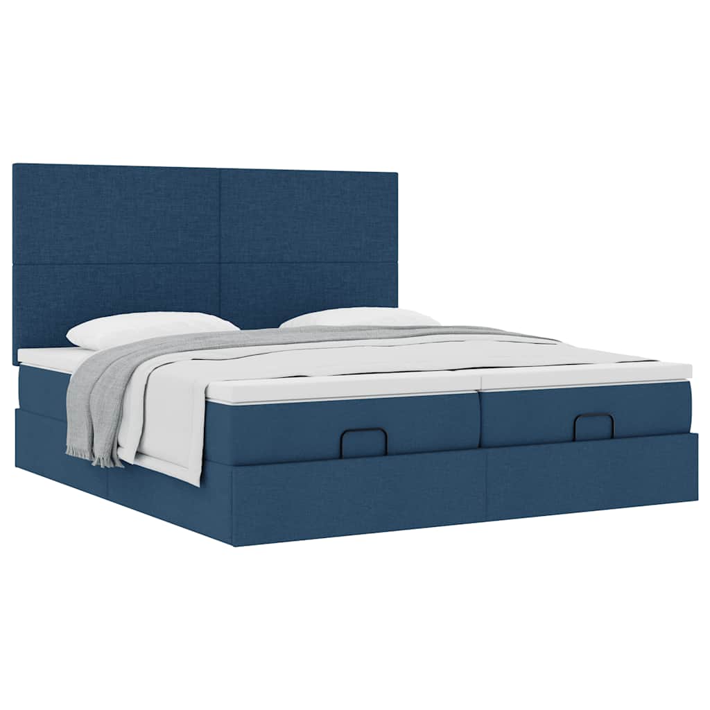 Cadre de lit ottoman avec matelas bleu 180x200 cm tissu - XIOS