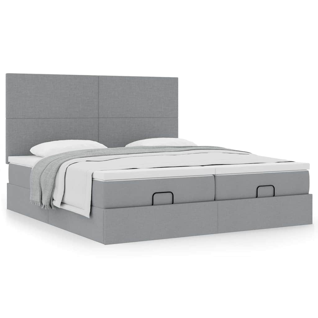 Cadre de lit ottoman et matelas gris clair 200x200cm tissu - XIOS