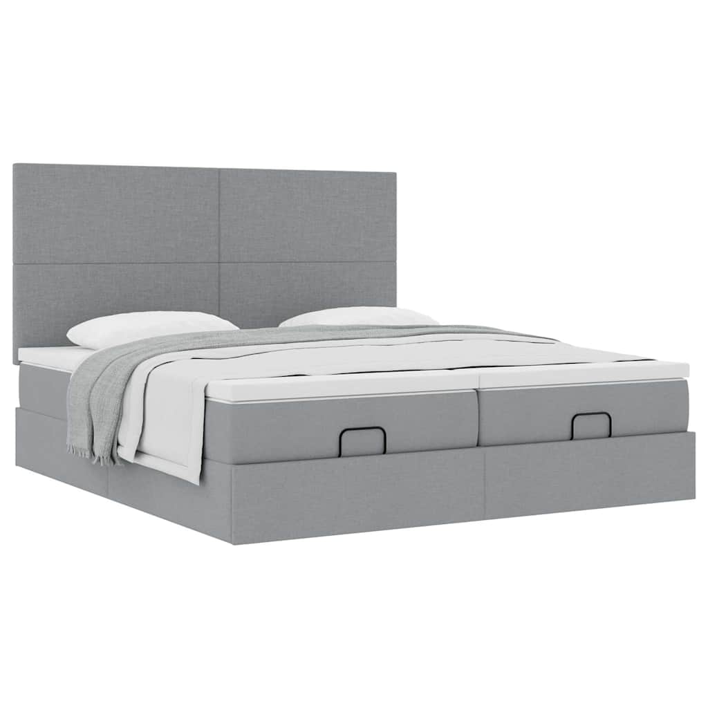 Cadre de lit ottoman et matelas gris clair 200x200cm tissu - XIOS
