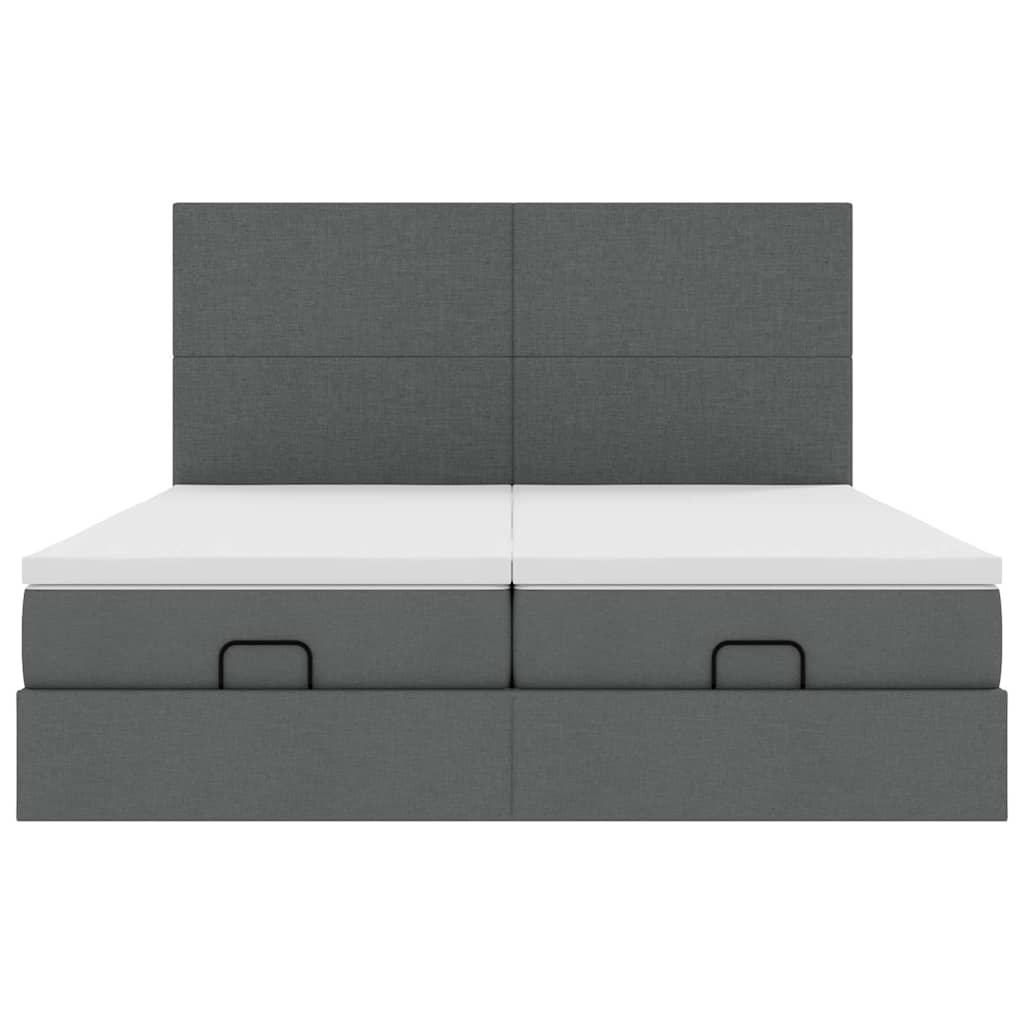 Cadre de lit ottoman avec matelas gris foncé 200x200cm tissu - XIOS