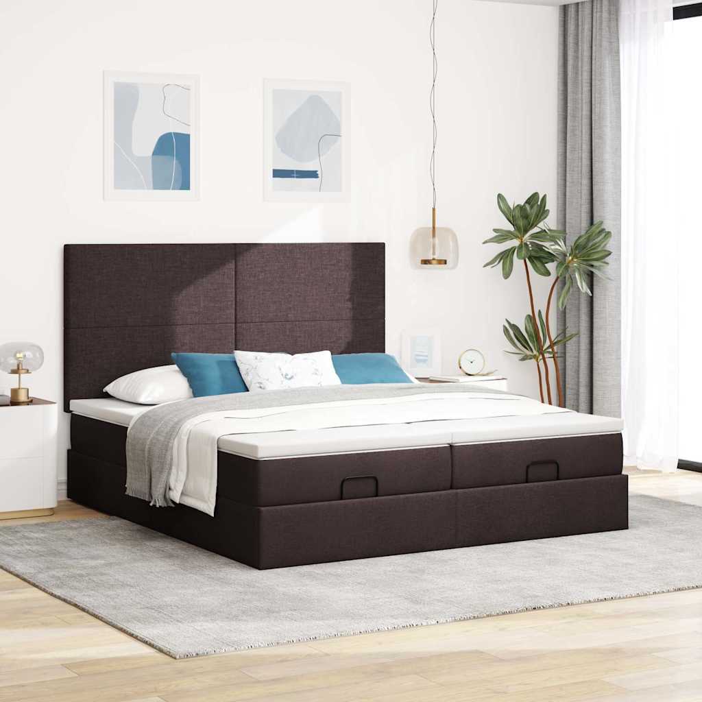 Cadre de lit ottoman avec matelas marron foncé 200x200 cm tissu - XIOS