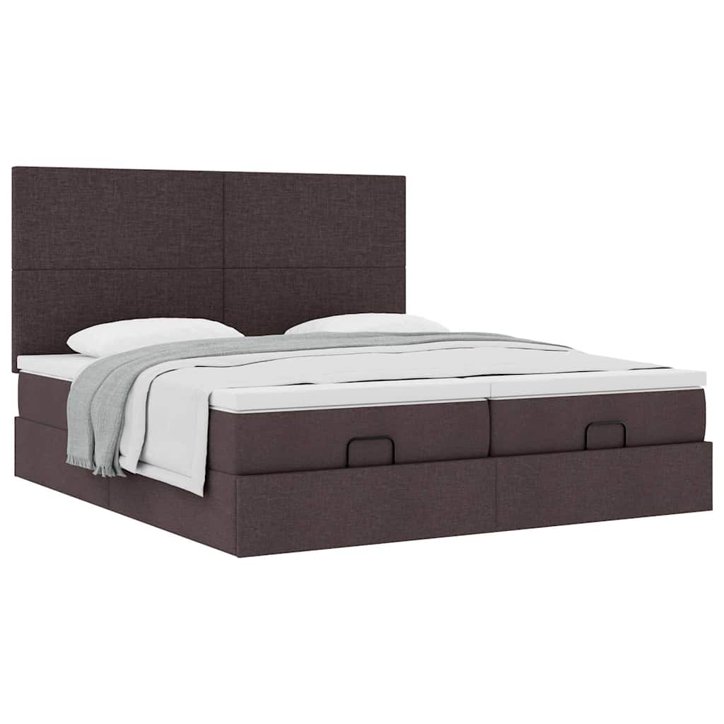 Cadre de lit ottoman avec matelas marron foncé 200x200 cm tissu - XIOS