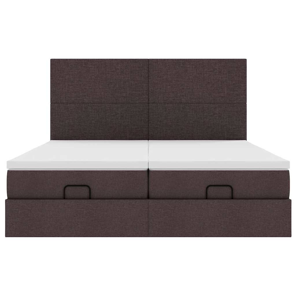 Cadre de lit ottoman avec matelas marron foncé 200x200 cm tissu - XIOS