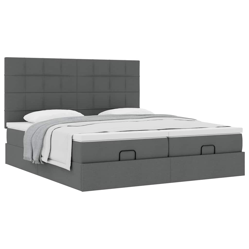 Cadre de lit ottoman avec matelas gris foncé 160x200cm tissu - XIOS