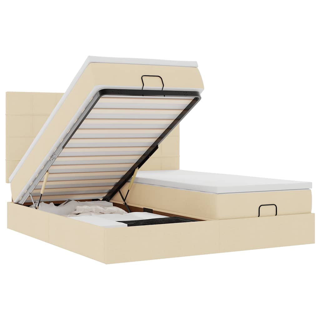 Cadre de lit ottoman avec matelas crème 160x200 cm tissu - XIOS