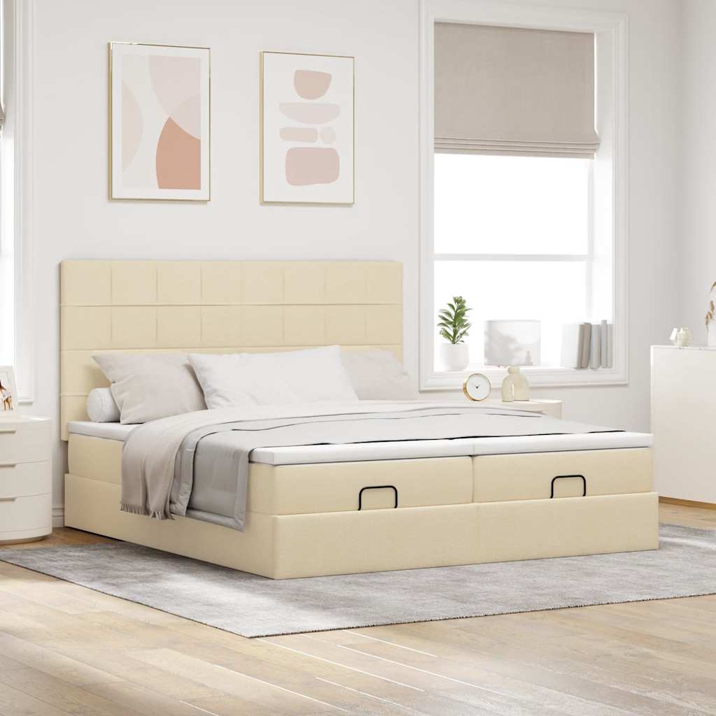 Cadre de lit ottoman avec matelas crème 160x200 cm tissu - XIOS