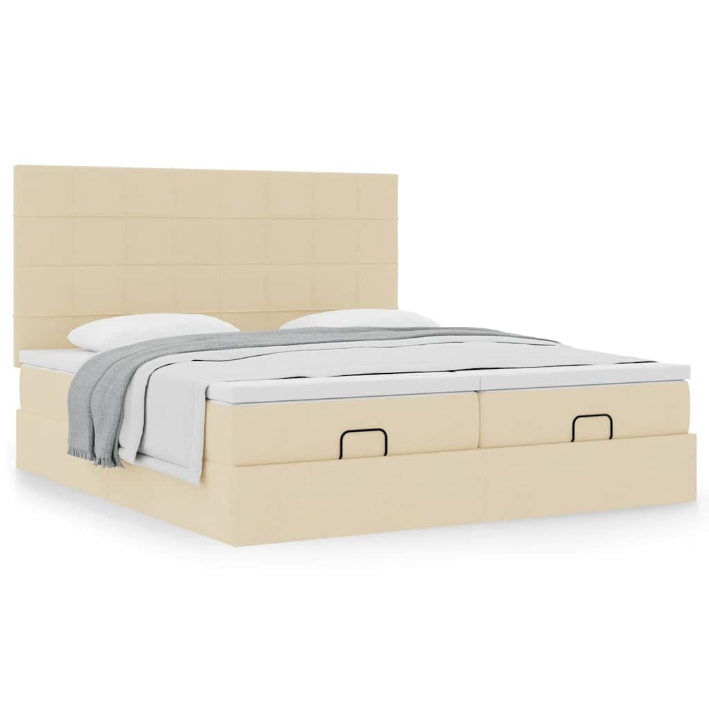 Cadre de lit ottoman avec matelas crème 160x200 cm tissu - XIOS