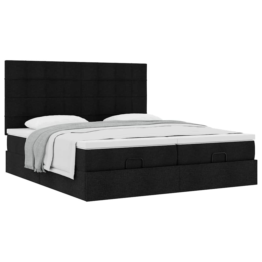 Cadre de lit ottoman avec matelas noir 180x200cm tissu - XIOS