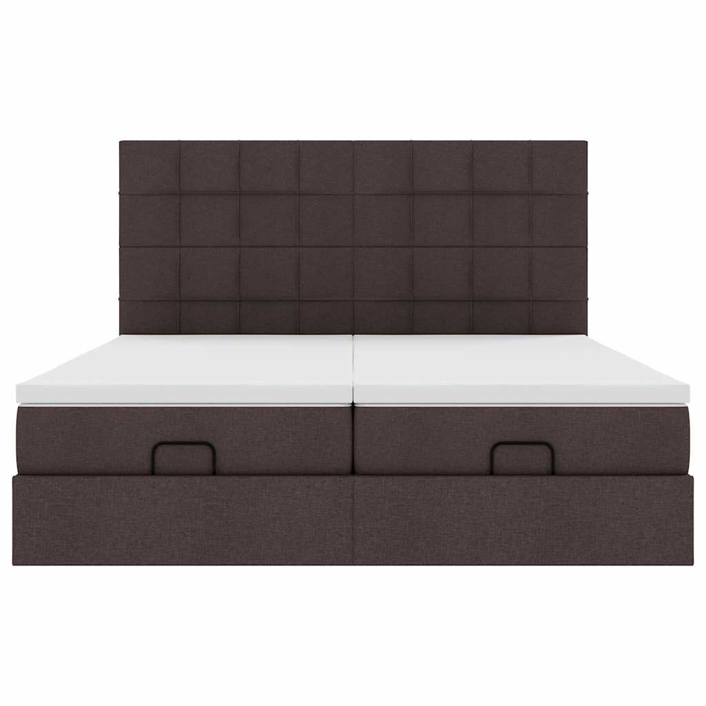 Cadre de lit ottoman avec matelas marron foncé 180x200 cm tissu - XIOS