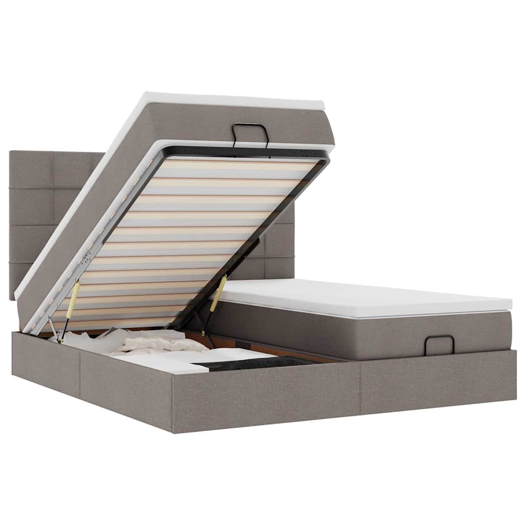 Cadre de lit ottoman avec matelas taupe 180x200 cm tissu - XIOS