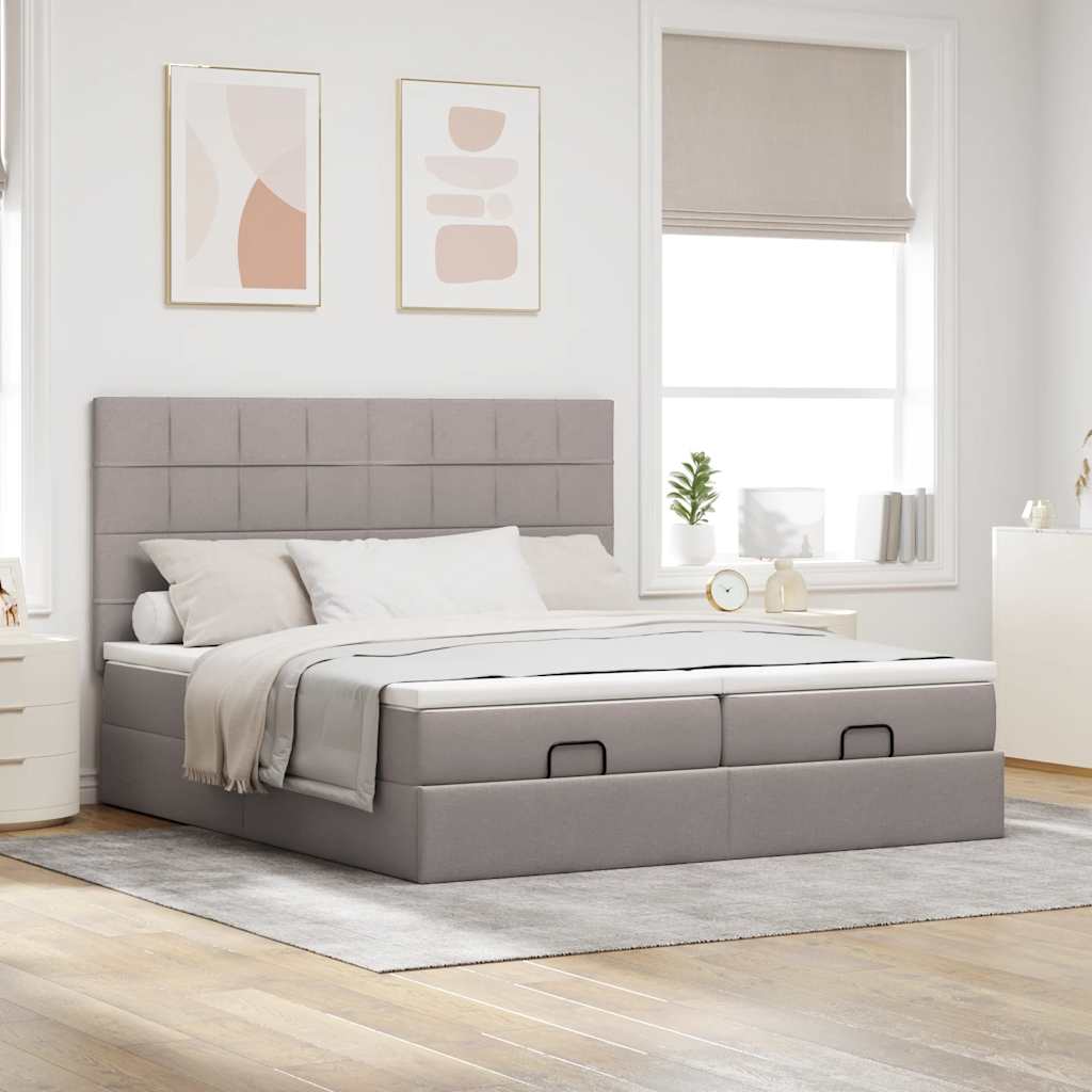 Cadre de lit ottoman avec matelas taupe 180x200 cm tissu - XIOS