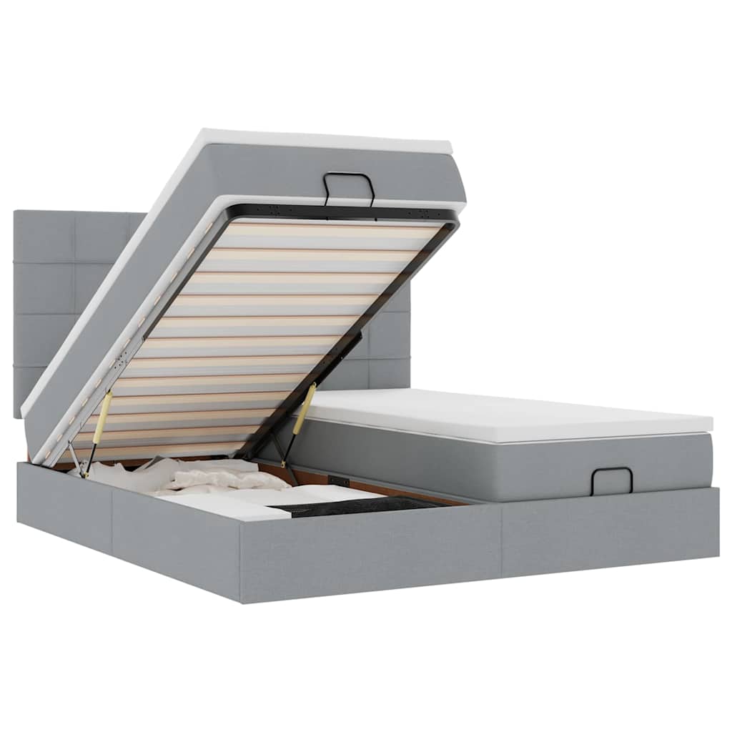 Cadre de lit ottoman et matelas gris clair 200x200cm tissu - XIOS