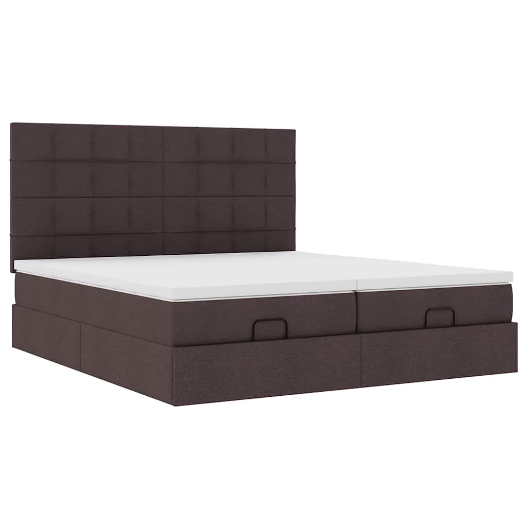 Cadre de lit ottoman avec matelas marron foncé 200x200 cm tissu - XIOS