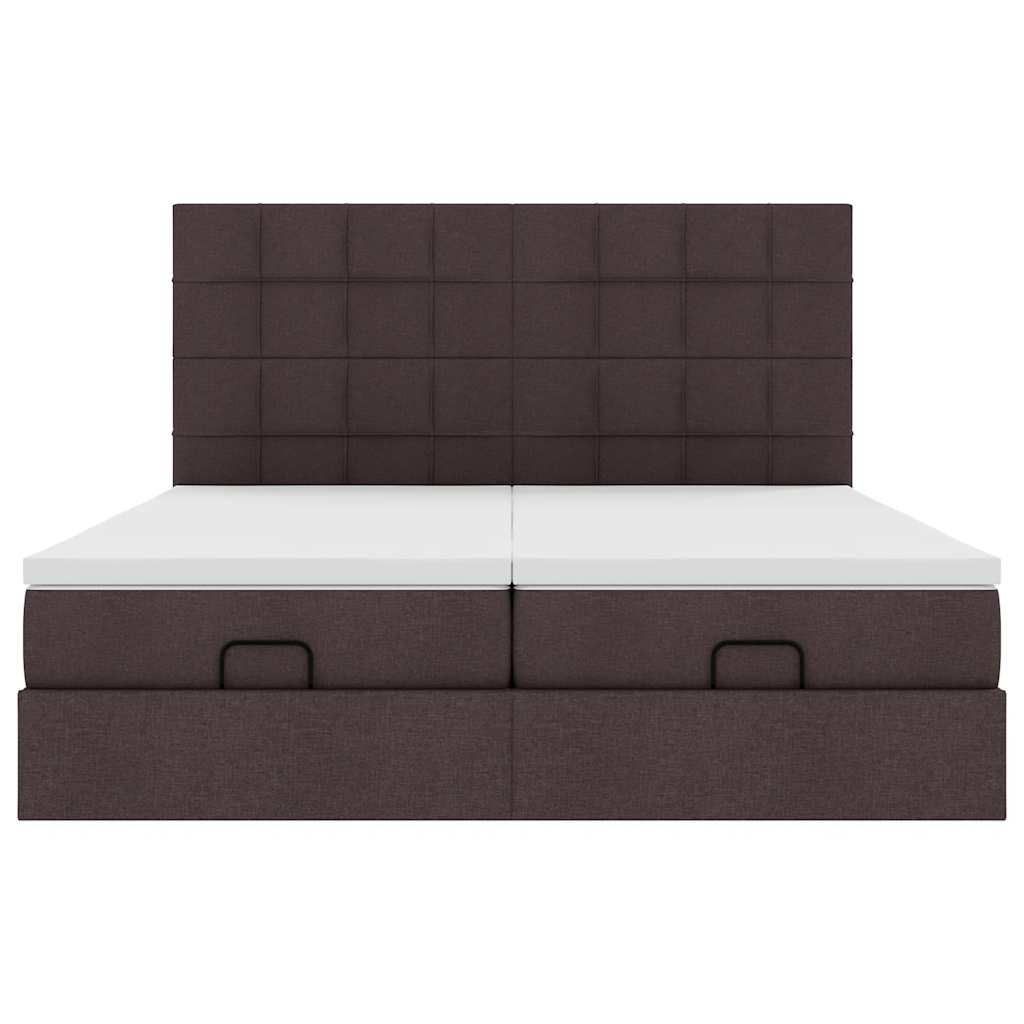 Cadre de lit ottoman avec matelas marron foncé 200x200 cm tissu - XIOS